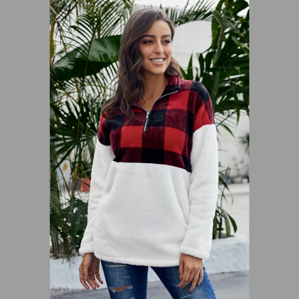 🆕️ Buffalo Plaid Fuzzy Sweater - Picture 4 of 9